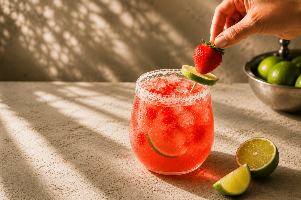 cold red drink with lemon and strawberry