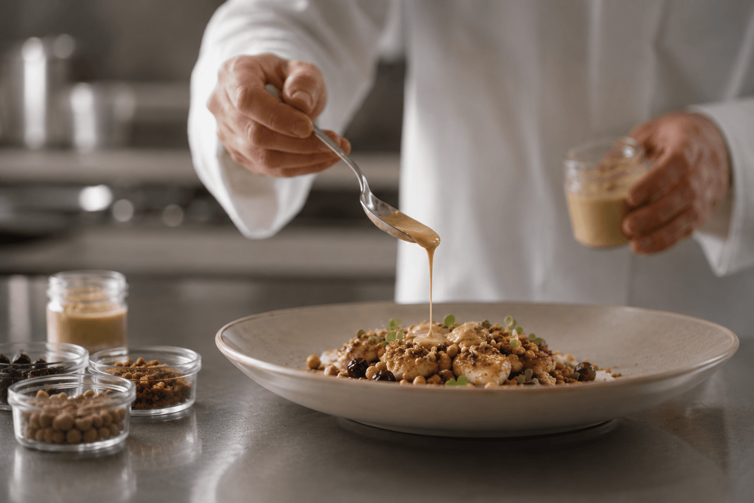 Chef applying sauce